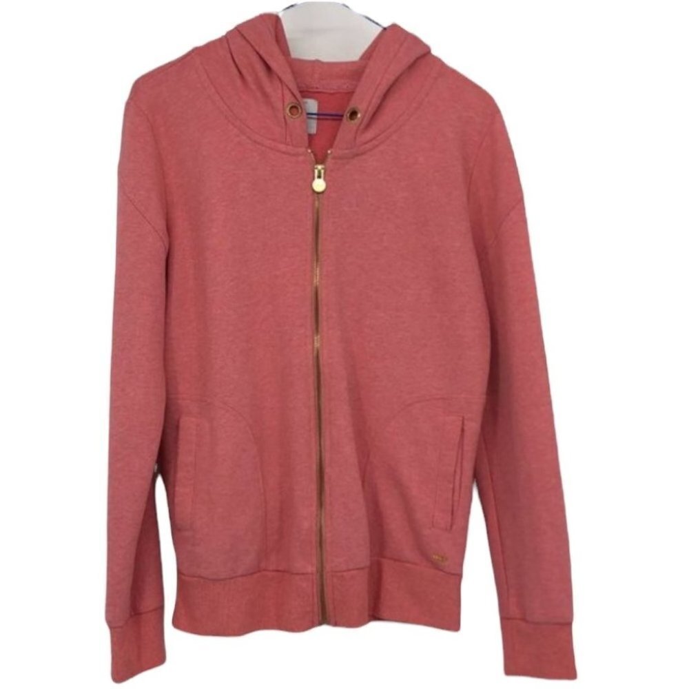 ONLY coral / salmon Ginley full zip hoodie gold metal  accents Medium